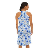 Ralee Fashion Blue Floral Women's Racerback Dress, Summer Dress, Beachwear, Casual Dress, Paradise Outfit, Day Trip Fashion